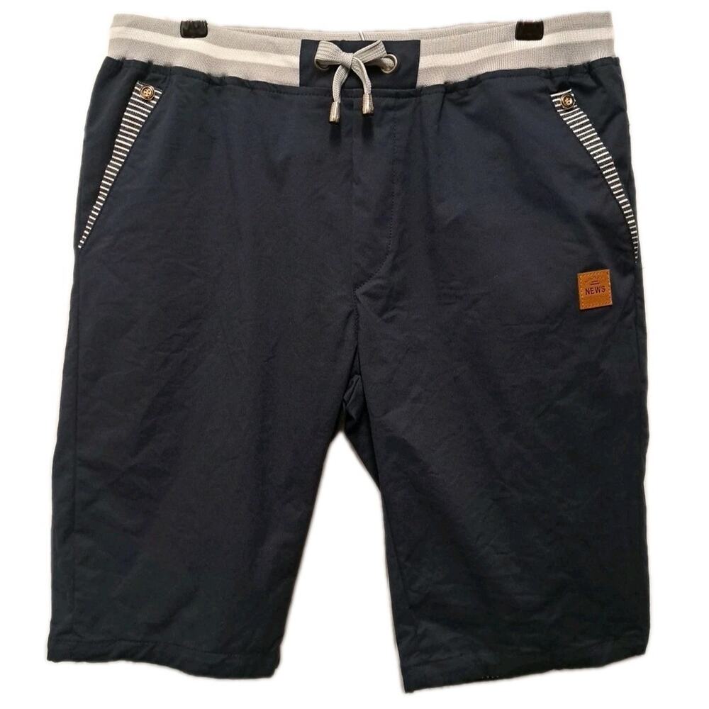 Tansozer Chino Shorts Mens Medium M Navy Blue Linen Blend Elastic Waist Coastal